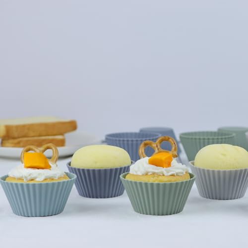 Grey Silicone Muffin Cups 12-Pack Reusable Cupcake Liners for Baking - SAWNZC
