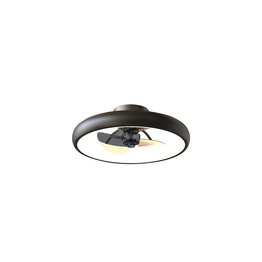 CIKASS Ceiling Fan with Lights Dimmable LED Reversible Blades Timing with Remote Control, 5 Invisible Blades Semi Flush Mount Low Profile Fan (18.9, Black)