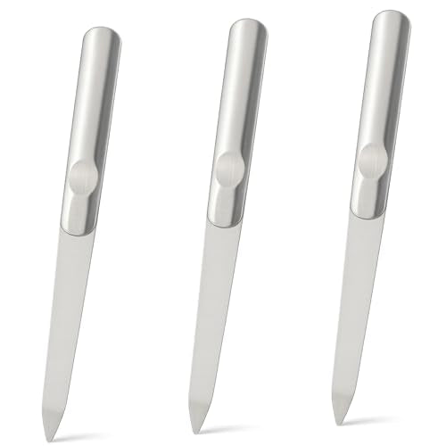Ceemiaa 3PCS Stainless Steel Diamond Nail Files, Double-Sided Metal Files with Anti-Slip Grip
