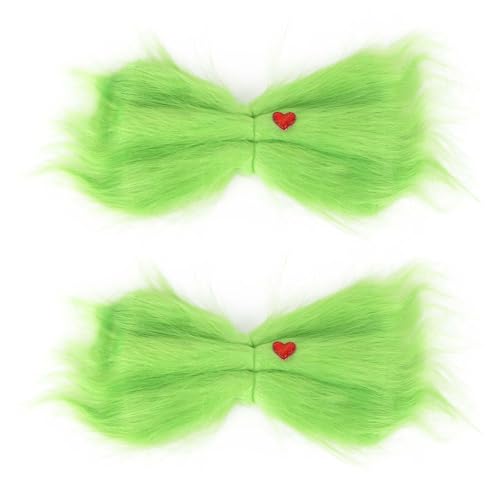 GAFATORY 2Pcs Oversized Green Plush Hair Bow Clips with Red Heart