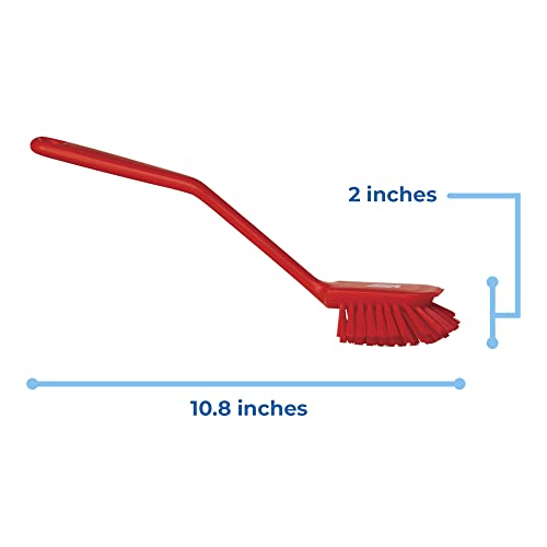 Vikan Dish Brush with 8-inch Handle, Medium Bristles, Red