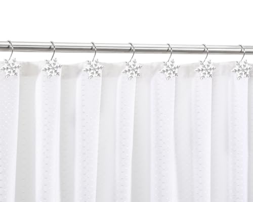 CHICTIE Silver Snowflake Shower Curtain Hooks, Decorative Holiday Rings (12)