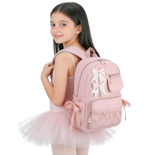 Cute Kawaii School Backpack for Girls - 15-Inch Pink Bow Bookbag