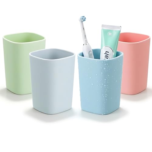 Baowindy 4-Piece Bathroom Tumbler Set, 330ml Reusable Toothbrush Cups