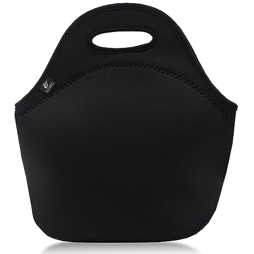 LOVAC Insulated Lunch Bag - Reusable Neoprene Tote, Pure Black
