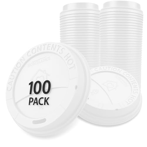 100 Pack White Disposable Coffee Cup Lids - Leak-Proof & Heat-Resistant