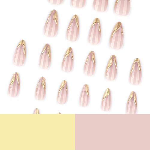 FNKFNK Gold French Tip Press on Nails Almond Medium Reusable False Nails