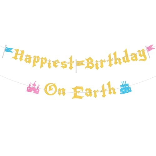 Happiest Birthday On Earth Castle Banner for Girls Party