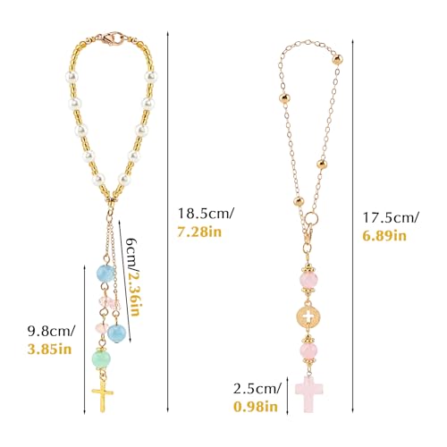 2 Pack Crystal Cross Rearview Mirror Charms - Beaded Hanging Ornaments
