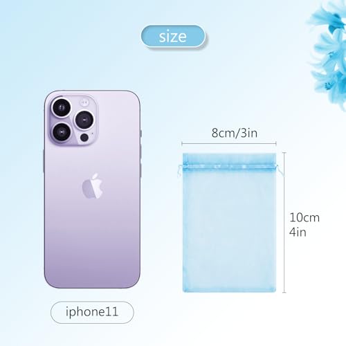 FUNFERY 100-Pack Baby Blue Organza Bags, 3x4 Inch Small Mesh Drawstring Gift Bags