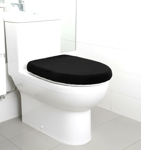Black Velvet Toilet Seat Cover - Soft, Machine Washable, 15.75x10.63in