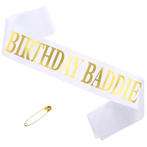 Glitter Birthday Sash with Safety Pin - Pink & Gold, 63x3.74in
