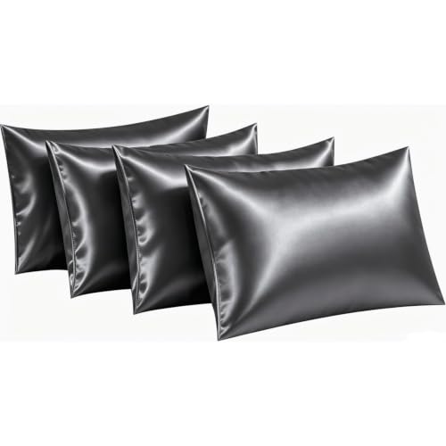 JUWENIN Satin Pillowcase Set for Hair and Skin - 4 Pack with Zipper