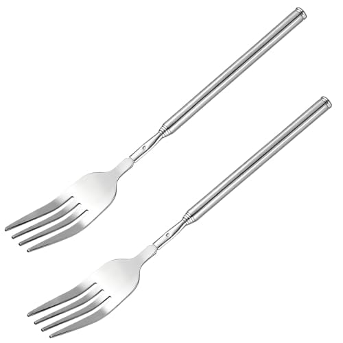 Nwstar 2PCS Extendable Stainless Steel Forks - Telescopic BBQ & Dinner Forks (8.7 to 25.4in)