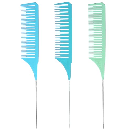 HJZHII 3-Piece Highlighting Combs Professional Hair Dye Weaving Combs with Stainless Steel Rat Tail for Salon and Home