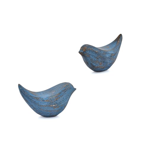Hand-Carved Acacia Wood Bird Figurines - Rustic Home Decor Set of 2