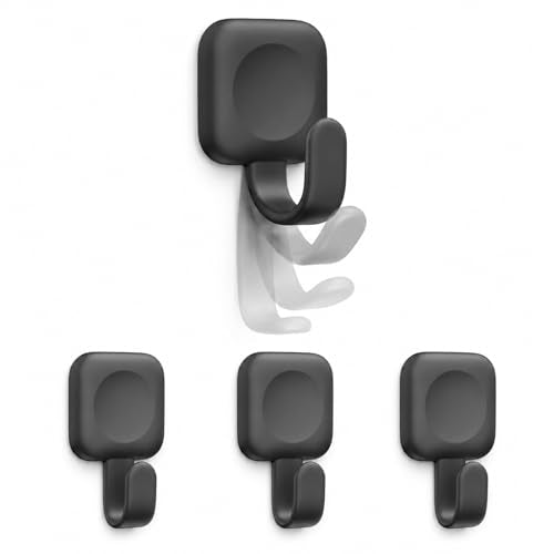 4 Pack Adhesive Hooks for Wall - No Damage, Adjustable Towel & Storage Hooks
