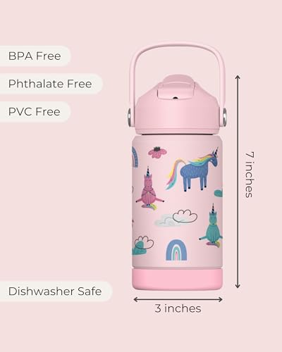 Hippypotamus 12 oz Stainless Steel Kids Water Bottle - Pink Unicorn