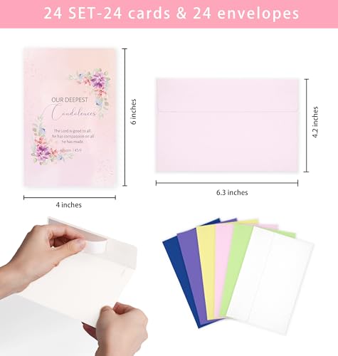 Nihuecne 24 Pack Floral Christian Sympathy Cards with Envelopes