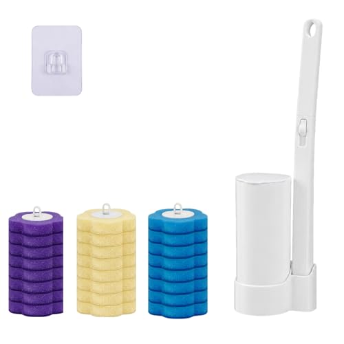 Clowand Disposable Toilet Brush Wand Kit with 24 Refills - Wall Mounted Cleaning System