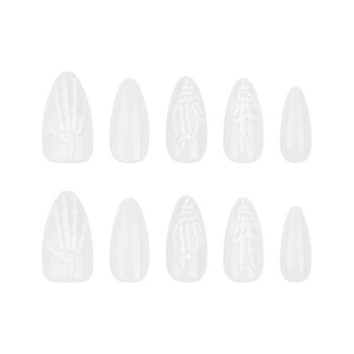 Halloween Press On Nails Medium Almond 3D Skull French Tip False Nails