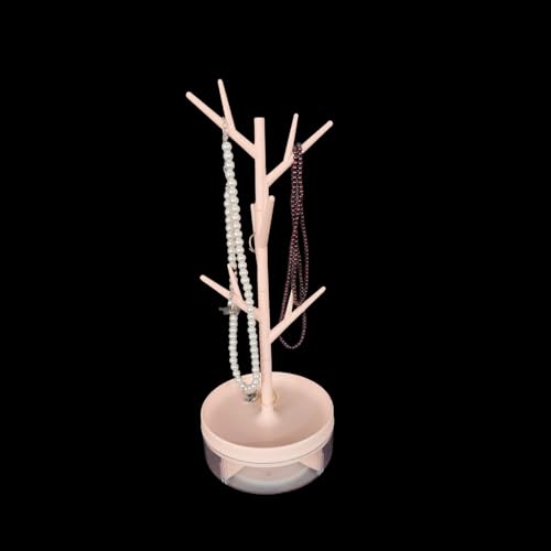 Pink Jewelry Display Stand with Rotatable Base & Storage Box