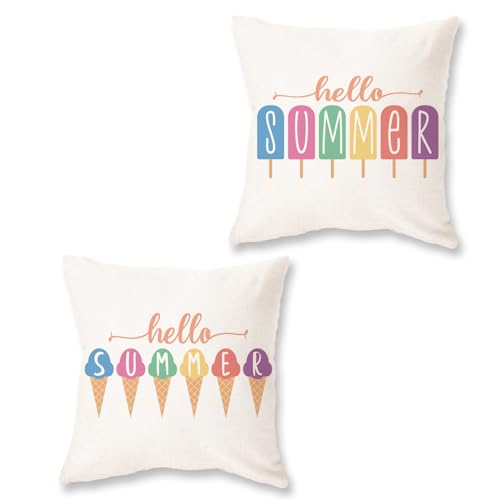 ONWAY Summer Outdoor Pillow Covers 20x20 (Pack of 2) - Watercolor Ice Cream Design