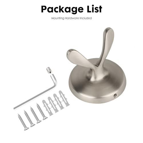 Heavy Duty Double Towel Hook Set - Brushed Nickel, 2 Pack