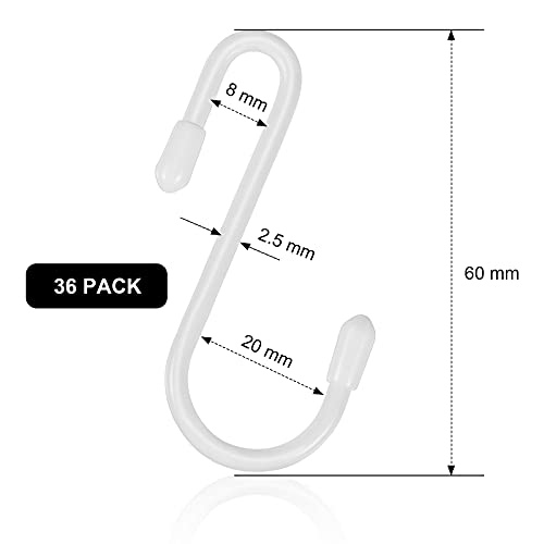 Hotop 2.4 Inch Heavy Duty S Hooks - 36 Piece White Metal Hanging Utility Set
