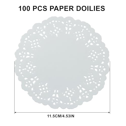 100 Pcs White Paper Lace Doilies 4.5 Inch for Cake Dessert and Crafts