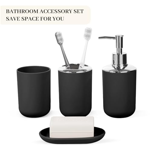 Black Plastic Bathroom Accessory Set - 4 Pcs by RRM