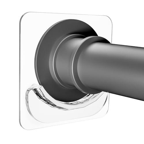 2 Pack Adhesive Curtain Rod Holders - No Drilling, Clear Bathroom Brackets