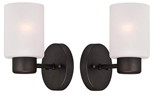 Wall Decor Light Fixture Bathroom Vanity, Living Room Decor, Modern Home Decor, Bathroom Light fixtures, Pack of 2, Oil Rubbed Bronze Finish and Frosted Seeded Glass,