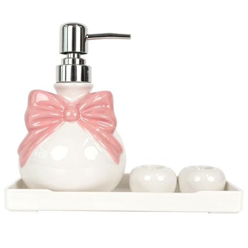 Elegant Pink Ceramic Bathroom Accessories Set with Bow Design