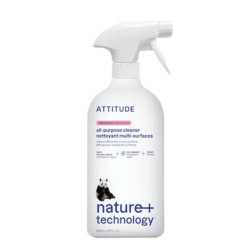 ATTITUDE Unscented All Purpose Cleaner Spray - 27.1 Fl Oz, EWG Verified, Vegan, Streak-Free Formula for Kitchen, Bathroom & More