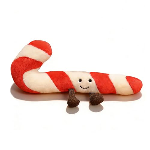 Candy Cane Plush Pillow - Soft Christmas Holiday Decorative Throw Cushion