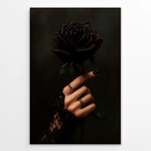 Gothic Black Rose Oil Painting Print - Dark Academia Wall Art 8x12