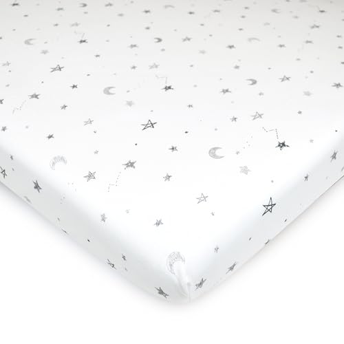 Gray Stars and Moons Fitted Bassinet Sheet 15x33in 100% Cotton Jersey Knit - American Baby Company