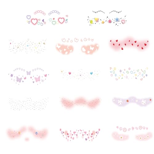 RUSTAMM 14 Sheets Glitter Butterfly Heart Flower Face Temporary Tattoos
