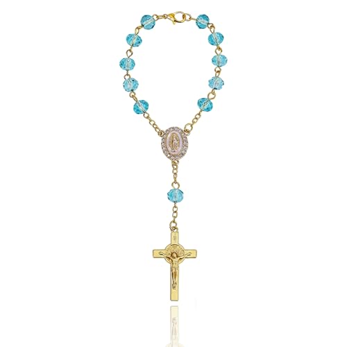 Elegant Blue Rosary Pendant for Car Rearview Mirror Hanger