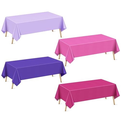 4 Pack Pink & Purple Rectangle Tablecloths - 54x72" Waterproof Plastic Covers for Parties & Events