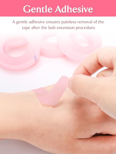 TEOYALL 5 Rolls PE Eyelash Extension Tape, Breathable Pink Micropore Lash Tape