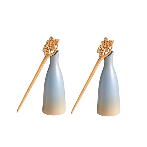 JIANSHUILIAN Handmade Wooden Hair Sticks - 2Pcs Vintage Carved Hairpins