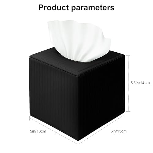 Black Square PU Leather Tissue Box Cover - Stylish Cube Holder