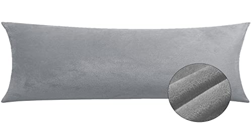 TELUS Velvet Body Pillow Cover, 20x54 Inch Long Pillowcase - Light Grey