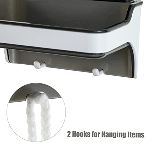 Mantto Adhesive Soap Holder with Hooks - Self-Draining Dish (White/Grey)