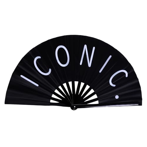 tiggell Large Line Dancing Rave Fan - 13.5 Inch Bamboo & Satin Clack Hand Fan
