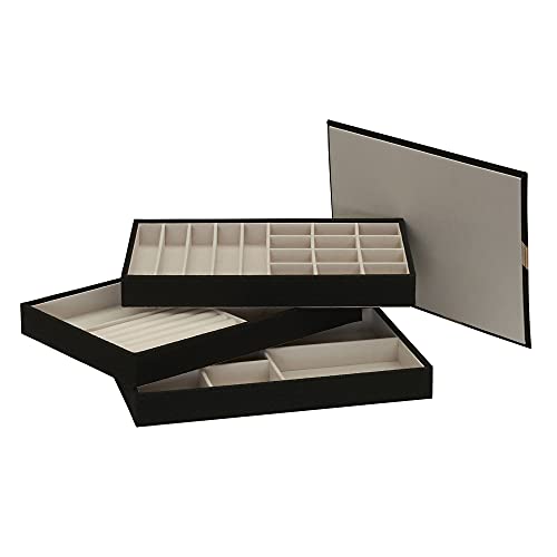 Household Essentials Black Stacking Jewelry Organizer Stacking Boxes with Removable Lid