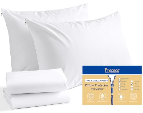 Precoco 100% Cotton Queen Pillowcases - 600 Thread Count, 2 Pack, White