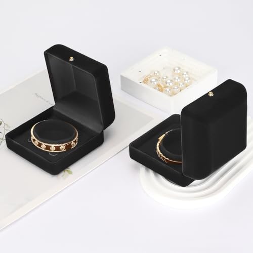 KUKUVR Velvet Jewelry Bracelet Gift Box Black 2-Pack, Luxury Display Storage